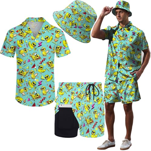 LKHVGY Hawaiianische Herren-Outfits, 2-teilig, Rave-Enten-Shirts, Shorts, tropisches Set mit Hut, Ente und Hut, Geometrische Ente, L LKHVGY Hawaiianische Herren-Outfits, 2-teilig, Rave-Enten-Shirts, Shorts, tropisches Set mit Hut, Ente und Hut, Geometrische Ente, L von LKHVGY