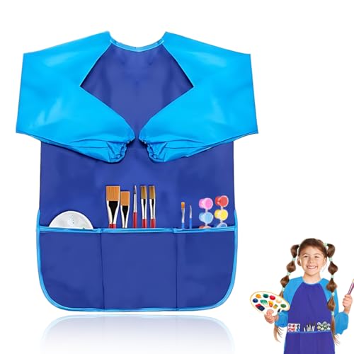 1 Stück Malschürze Kinder Malerkittel Jahre Mädchen Junge Tuschkittel Wasserdicht Malkittel Bastelschürze mit Ärmeln und Big Taschen für Schule Kunst Malerei Kochen,Malschürze Nylon wasserdicht von LKJAUOZ