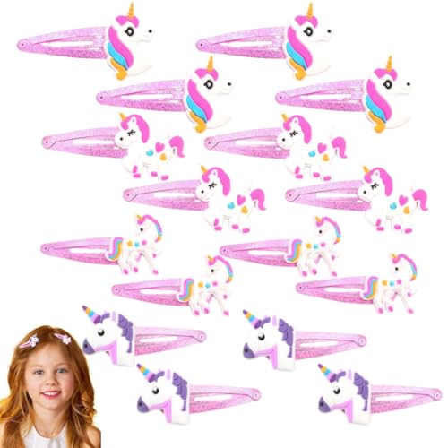 16 Stück Glitzer Haar Schnappclips,Metall Haarspangen Bunte Glitzer Pailletten Haarspangen Haarspangen Haarspangen Haarstyling Zubehör für Kleinkinder Kinder Mädchen Frauen, Einhorn Haarspange von LKJAUOZ