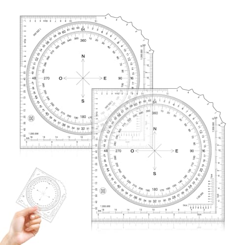 2 Stück Winkelmesser,Militär Planzeiger,Schablone für Taktische Zeichen,Kartenwinkelmesser,Vollkreiswinkelmesser,Militärischer Winkelmesser,Koordinaten Skala Topografische Karten,Marschzahlmesser von LKJAUOZ