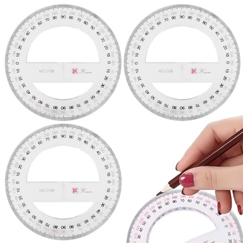 3 Stück Kreis Winkelmesser 360 Grad Winkelmesser Lineal Mathe Geometrie Werkzeuge für Schule Klassenzimmer Büro Zeichnen Messgeräte,Winkelmesser Vollkreis Kunststoff von LKJAUOZ