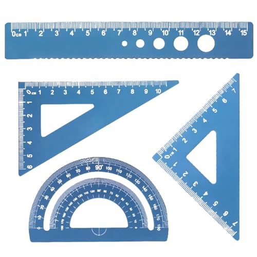 4 Stück Metall Lineal 15cm Set,Aluminiumlegierung Geodreieck Set Winkelmesser Dreieck Architekten Mathematik Geometrie Werkzeug Maßstab für Schülern Lehrern Architekten Ingenieuren,geodreieck von LKJAUOZ