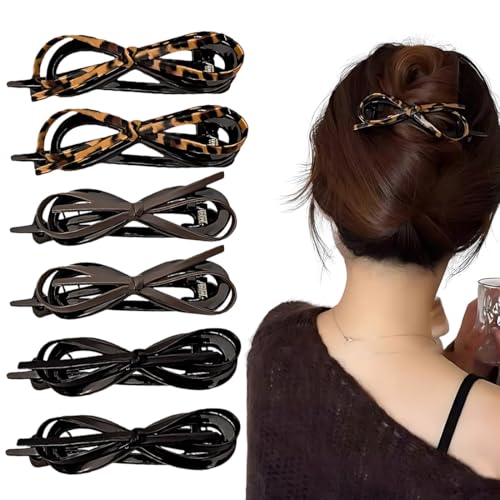 6 Stück Haarspangen Damen Schildpatt Haarklammer Groß, Rutschfest Haarklammern Französisch Hair Clip, Elegant Haarschmuck Mädchen,entenschnabel haarspange,Schleifen-Haarnadel von LKJAUOZ
