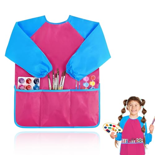 LKJAUOZ 1 Stück Malschürze Kinder Malerkittel Jahre Mädchen Junge Tuschkittel Wasserdicht Malkittel Bastelschürze mit Ärmeln und Big Taschen für Schule Kunst Malerei Kochen,Malschürze Wasserdicht von LKJAUOZ