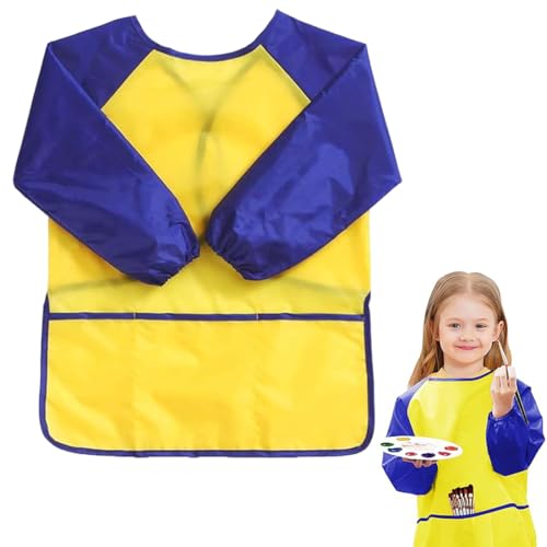 LKJAUOZ 1 Stück Malschürze Kinder Malerkittel für 7-11 Jahre Mädchen Junge Tuschkittel Wasserdicht Malkittel Bastelschürze mit Ärmeln und Big Taschen für Schule Kunst Malerei Kochen von LKJAUOZ