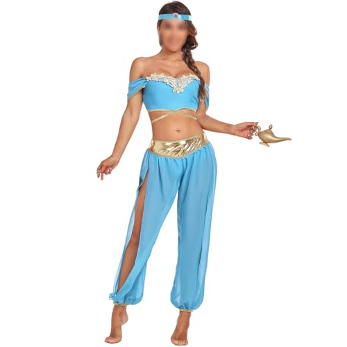 LKJOZCR Halloween Prinzessin Jasmin Kostüm Kostüm für Frauen Prinzessin Dress Up Outfit Party Supplies(M) von LKJOZCR
