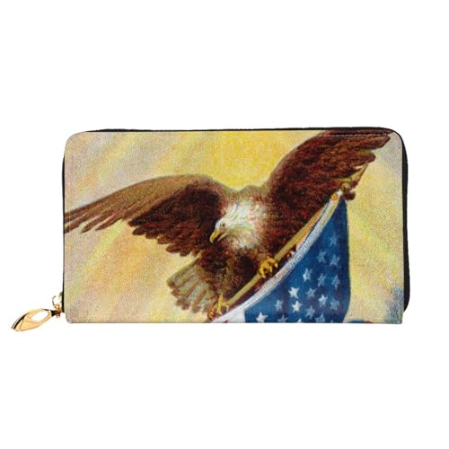 LKLDDPZB Amerikanische USA-Flagge Adler Kunstdruck Lange Leder Clutch Geldbörse - Modisch Chic und Langlebig Geldbörse mit doppelseitig bedrucktem Design, Schwarz , Einheitsgröße von LKLDDPZB