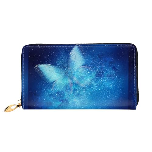 LKLDDPZB Blue Starry Butterfly Galaxy Print Lange Leder Clutch Wallet - Modisch Chic und Langlebig Geldbörse mit Full Double Side Print Design, Schwarz , Einheitsgröße von LKLDDPZB