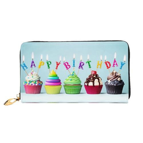 LKLDDPZB Bunte Clutch-Geldbörse aus Leder mit Cupcake-Aufdruck, modisch schick und langlebig, mit doppelseitigem Druckdesign, Schwarz , Einheitsgröße von LKLDDPZB