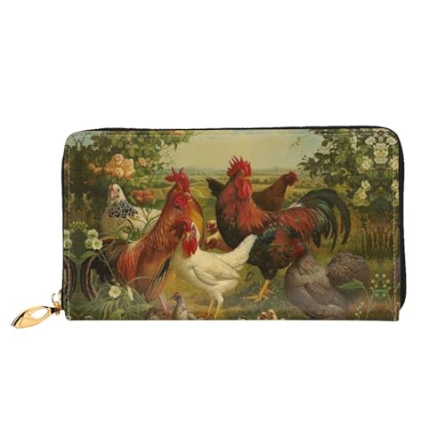 LKLDDPZB Chickens and Farm Print Long Leather Clutch Wallet - Modisch schick und langlebig Geldbörse mit doppelseitig bedrucktem Design, Schwarz , Einheitsgröße von LKLDDPZB