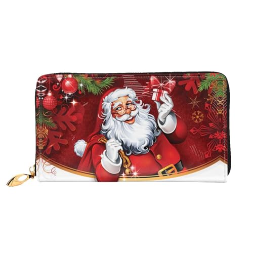 LKLDDPZB Clutch aus Leder mit Weihnachtsmann-Motiv, bedruckt, lang, modisch, schick und langlebig, mit doppelseitigem Druckdesign, Schwarz , Einheitsgröße von LKLDDPZB