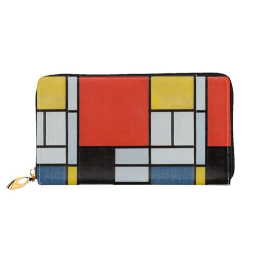 LKLDDPZB Composition in Rot Gelb Blau und Schwarz Druck Lange Leder Clutch Geldbörse - Modisch Schicke und Langlebige Geldbörse mit doppelseitig bedrucktem Design, Schwarz , Einheitsgröße von LKLDDPZB