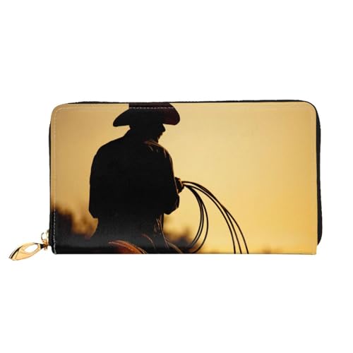 LKLDDPZB Cowboy mit Lasso Print Lange Leder Clutch Wallet - Modisch Schicke und langlebige Geldbörse mit doppelseitig bedrucktem Design, Schwarz , Einheitsgröße von LKLDDPZB