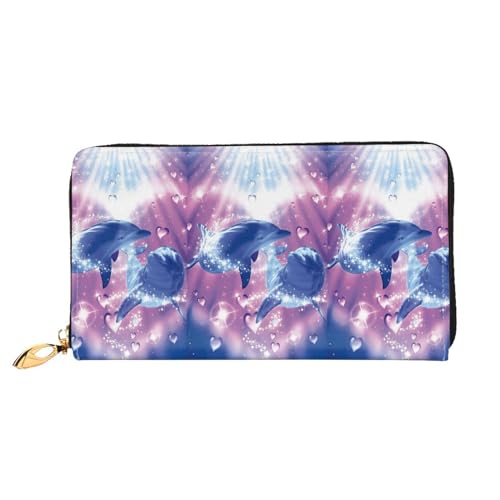 LKLDDPZB Dolphins in Love Print Long Leather Clutch Wallet - Modisch schick und langlebig Geldbörse mit doppelseitig bedrucktem Design, Schwarz , Einheitsgröße von LKLDDPZB