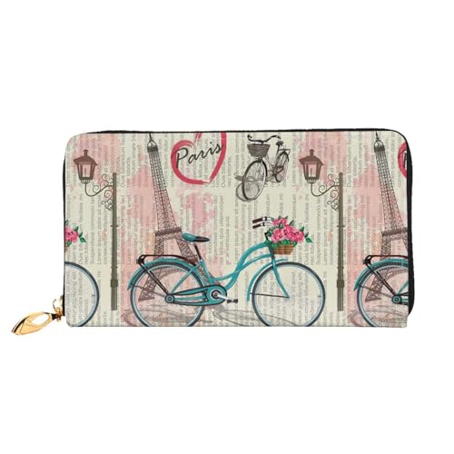 LKLDDPZB Eiffelturm Bike-Print Lange Leder Clutch Wallet - Modisch Schicke und langlebige Geldbörse mit doppelseitig bedrucktem Design, Schwarz , Einheitsgröße von LKLDDPZB