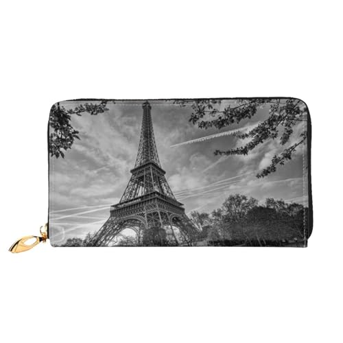 LKLDDPZB Eiffelturm Muster Druck Lange Leder Clutch Geldbörse - Modisch Schick und Langlebig Geldbörse mit Full Double Side Print Design, Schwarz , Einheitsgröße von LKLDDPZB