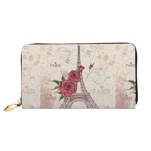 LKLDDPZB Eiffelturm Rose Blumendruck Lange Leder Clutch Geldbörse - Modisch Chic und Langlebig Geldbörse mit Full Double Side Print Design, Schwarz , Einheitsgröße von LKLDDPZB