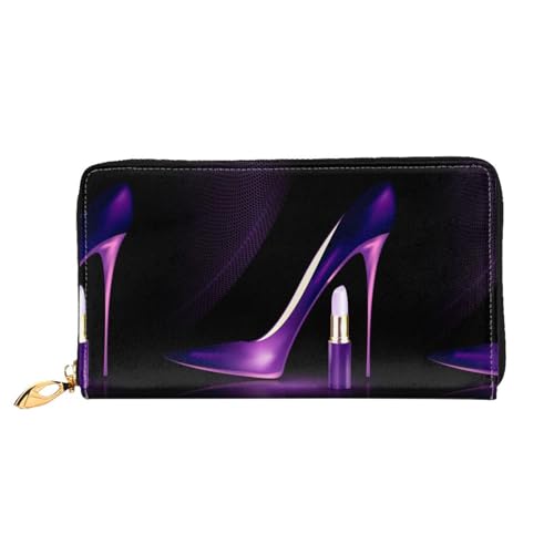 LKLDDPZB Elegante lila High Heels Print Lange Leder Clutch Geldbörse - Modisch Chic und Langlebig Geldbörse mit doppelseitig bedrucktem Design, Schwarz , Einheitsgröße von LKLDDPZB