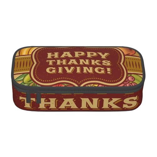 LKLDDPZB Federmäppchen mit Aufschrift "Happy Thanksgiving", hohe Kapazität, mehrlagiges Design, langlebige Oxford-Stoff-Konstruktion, vielseitige und organisierte Lösung für Ihre Schreibwaren und von LKLDDPZB