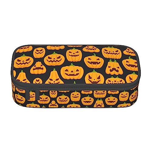 LKLDDPZB Federmäppchen mit Halloween-Kürbis-Muster, hohe Kapazität, mehrlagiges Design, langlebige Oxford-Stoff-Konstruktion, vielseitige und organisierte Lösung für Ihre Schreibwaren und Zubehör, von LKLDDPZB