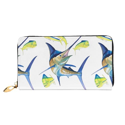 LKLDDPZB Fish Art Print Long Leather Clutch Wallet - Modisch schick und langlebig Geldbörse mit doppelseitig bedrucktem Design, Schwarz , Einheitsgröße von LKLDDPZB