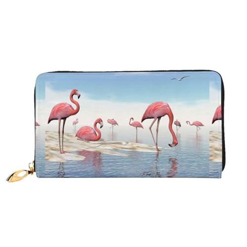 LKLDDPZB Flock of Pink Flamingos On The Beach Print Long Leather Clutch Wallet - Modisch Chic und Durable Wallet mit doppelseitig bedrucktem Design, Schwarz , Einheitsgröße von LKLDDPZB