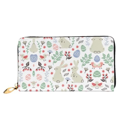 LKLDDPZB Flowers Bunnies Birds Print Long Leather Clutch Wallet - Modisch schick und langlebig Geldbörse mit doppelseitig bedrucktem Design, Schwarz , Einheitsgröße von LKLDDPZB