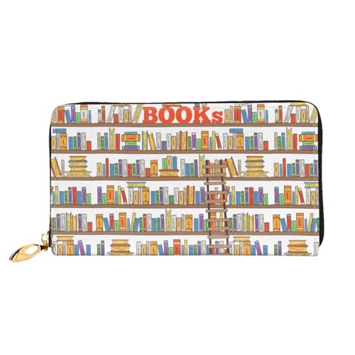 LKLDDPZB Funny Book Shelves Collection and Ladder Print Long Leather Clutch Wallet - Modisch schick und langlebig Geldbörse mit doppelseitig bedrucktem Design, Schwarz , Einheitsgröße von LKLDDPZB