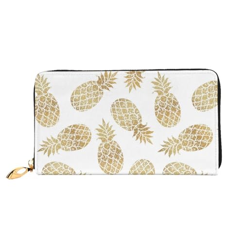 LKLDDPZB Goldene Ananas-Hintergrund-Druck, lange Leder-Clutch-Geldbörse, modisch schick und langlebig, mit doppelseitigem Druckdesign, Schwarz , Einheitsgröße von LKLDDPZB