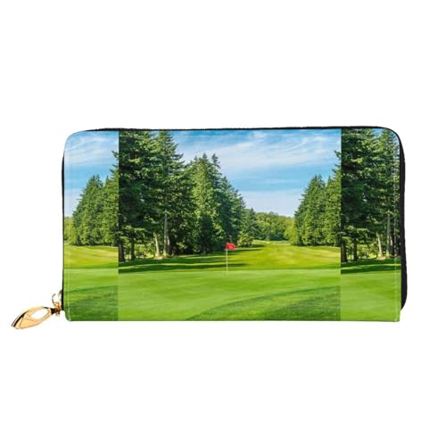 LKLDDPZB Golfplatz-Rasen-Druck, lange Leder-Clutch-Geldbörse, modisch schick und langlebig, mit doppelseitigem Druckdesign, Schwarz , Einheitsgröße von LKLDDPZB