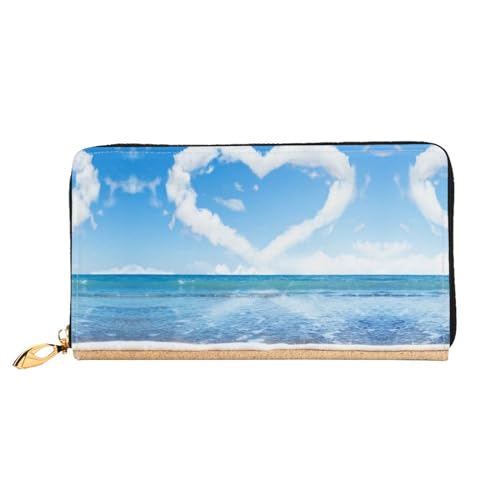 LKLDDPZB Herzform Romantischer Stranddruck Lange Leder Clutch Geldbörse - Modisch Chic und Langlebig Geldbörse mit doppelseitig bedrucktem Design, Schwarz , Einheitsgröße von LKLDDPZB