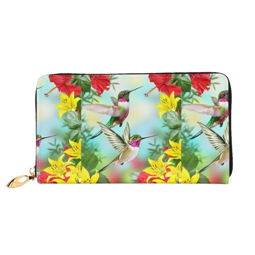 LKLDDPZB Hummingbirds rote Blume Hibiskus Print Lange Leder Clutch Geldbörse - modisch schick und langlebig Geldbörse mit doppelseitig bedrucktem Design, Schwarz , Einheitsgröße von LKLDDPZB