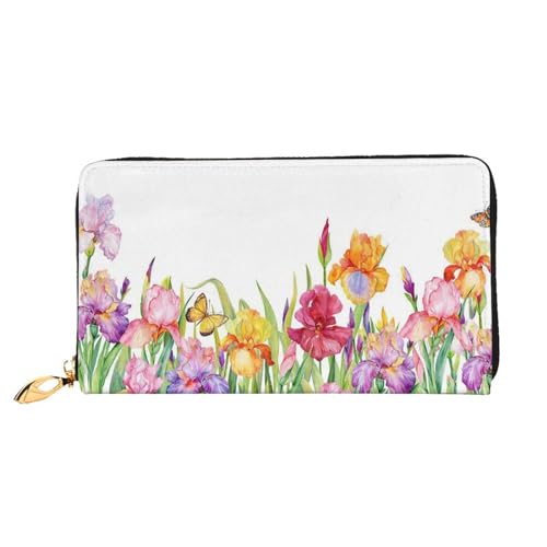 LKLDDPZB Iris Flower Butterfly Print Lange Leder Clutch Wallet - Modisch Chic und Langlebig Geldbörse mit Full Double Side Print Design, Schwarz , Einheitsgröße von LKLDDPZB