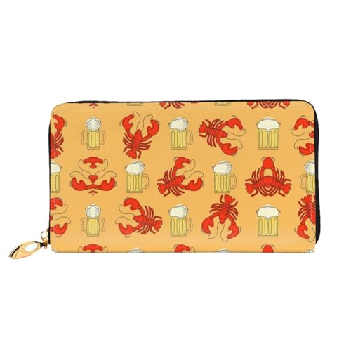 LKLDDPZB Lange Clutch aus Leder mit Bier- und Krebsmuster-Druck, modisch schick und langlebig, mit doppelseitigem Druckdesign, Schwarz , Einheitsgröße von LKLDDPZB