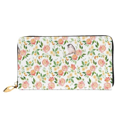 LKLDDPZB Lange Clutch aus Leder mit Blumen- und Vogel-Druck, modisch schick und langlebig, mit doppelseitig bedrucktem Design, Schwarz , Einheitsgröße von LKLDDPZB