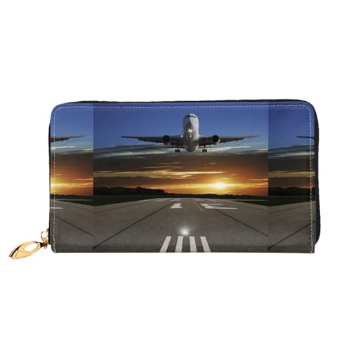 LKLDDPZB Lange Clutch aus Leder mit Flughafen-Print – modisch schicke und langlebige Geldbörse mit doppelseitigem Druckdesign, Schwarz , Einheitsgröße von LKLDDPZB