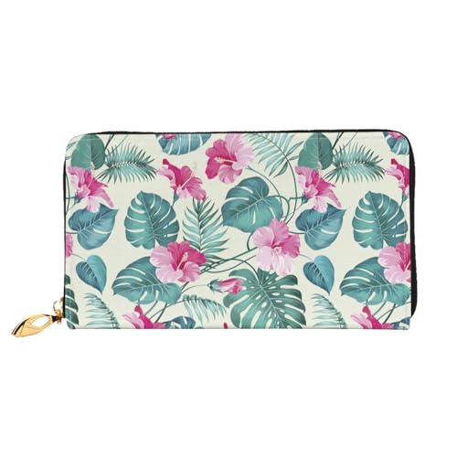 LKLDDPZB Lange Clutch aus Leder mit Palmenblatt-Print – modisch schick und langlebig, mit doppelseitig bedrucktem Design, Schwarz , Einheitsgröße von LKLDDPZB