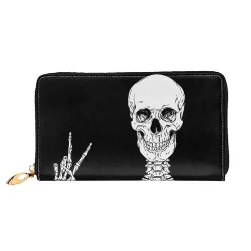 LKLDDPZB Lange Clutch aus Leder mit Totenkopf-Motiv, modisch schick und langlebig, mit doppelseitigem Druckdesign, Schwarz , Einheitsgröße von LKLDDPZB