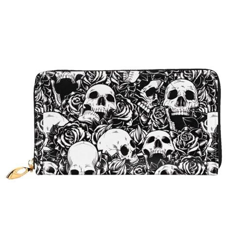 LKLDDPZB Lange Clutch aus Leder mit Totenkopf-Motiv, modisch schick und langlebig, mit doppelseitigem Druckdesign, Schwarz , Einheitsgröße von LKLDDPZB