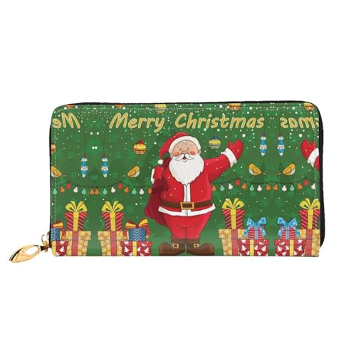 LKLDDPZB Lange Clutch aus Leder mit Weihnachtsmann-Aufdruck – modisch schick und langlebig, mit doppelseitigem Druckdesign, Schwarz , Einheitsgröße von LKLDDPZB