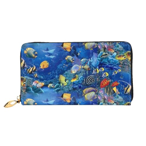 LKLDDPZB Lange Clutch aus Leder mit tropischen Fischen, modisch schick und langlebig, mit doppelseitigem Druckdesign, Schwarz , Einheitsgröße von LKLDDPZB