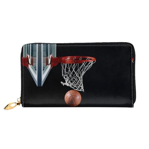 LKLDDPZB Lange Leder-Clutch-Geldbörse mit Basketball-Druck, modisch schick und langlebig, mit doppelseitigem Druckdesign, Schwarz , Einheitsgröße von LKLDDPZB