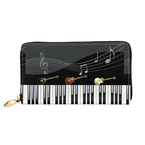 LKLDDPZB Lange Leder-Clutch-Geldbörse mit Gitarren-Piano-Muster – modisch schick und langlebig, mit doppelseitigem Druckdesign, Schwarz , Einheitsgröße von LKLDDPZB