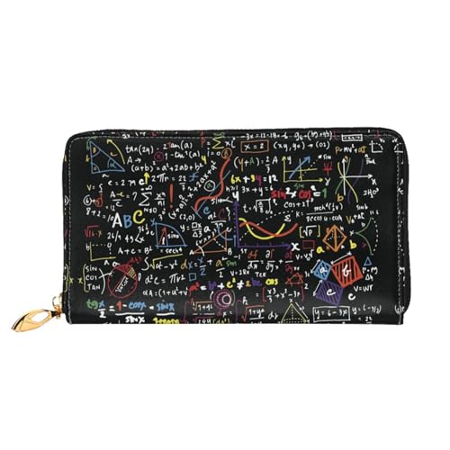 LKLDDPZB Lange Leder-Clutch-Geldbörse mit Mathe-Formel-Druck, modisch schick und langlebig, mit doppelseitigem Druckdesign, Schwarz , Einheitsgröße von LKLDDPZB