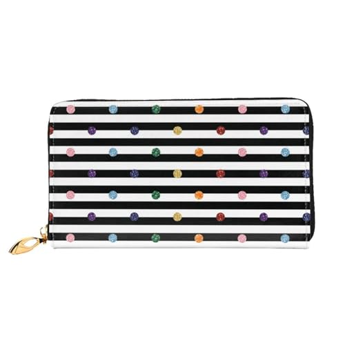 LKLDDPZB Lange Leder-Clutch-Geldbörse mit Regenbogen-Punkt-Streifen, schwarz und weiß, modisch, schick und langlebig, mit doppelseitigem Druckdesign, Schwarz , Einheitsgröße von LKLDDPZB