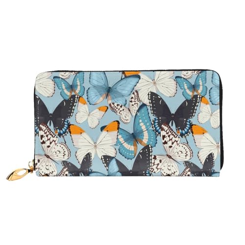 LKLDDPZB Lange Leder-Clutch-Geldbörse mit Schmetterlings-Print – modisch schick und langlebig, mit doppelseitig bedrucktem Design, Schwarz , Einheitsgröße von LKLDDPZB