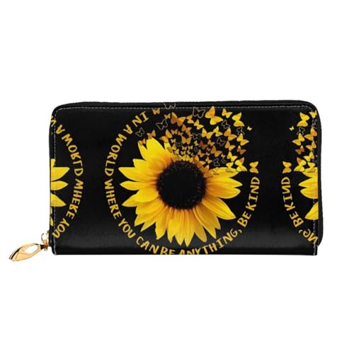 LKLDDPZB Lange Leder-Clutch-Geldbörse mit Schmetterlings- und Sonnenblumen-Druck, modisch schick und langlebig, mit doppelseitigem Druckdesign, Schwarz , Einheitsgröße von LKLDDPZB