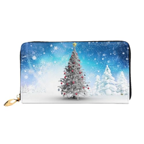 LKLDDPZB Lange Leder-Clutch-Geldbörse mit Weihnachtsbäumen – modisch schick und langlebig, mit doppelseitig bedrucktem Design, Schwarz , Einheitsgröße von LKLDDPZB