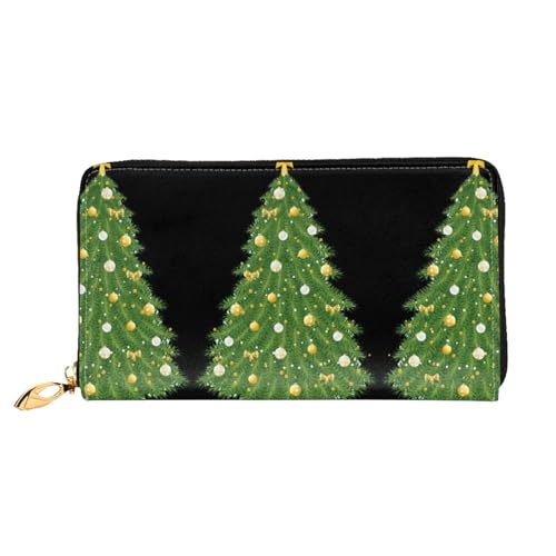 LKLDDPZB Lange Leder-Clutch-Geldbörse mit Weihnachtsbaum-Aufdruck – modisch schick und langlebig, mit doppelseitigem Druckdesign, Schwarz , Einheitsgröße von LKLDDPZB