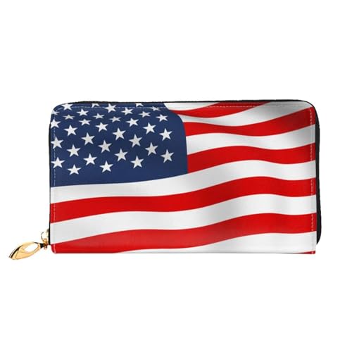 LKLDDPZB Lange Leder-Clutch-Geldbörse mit amerikanischer Flagge, patriotischer Druck, modisch schick und langlebig, mit doppelseitigem Druckdesign, Schwarz , Einheitsgröße von LKLDDPZB